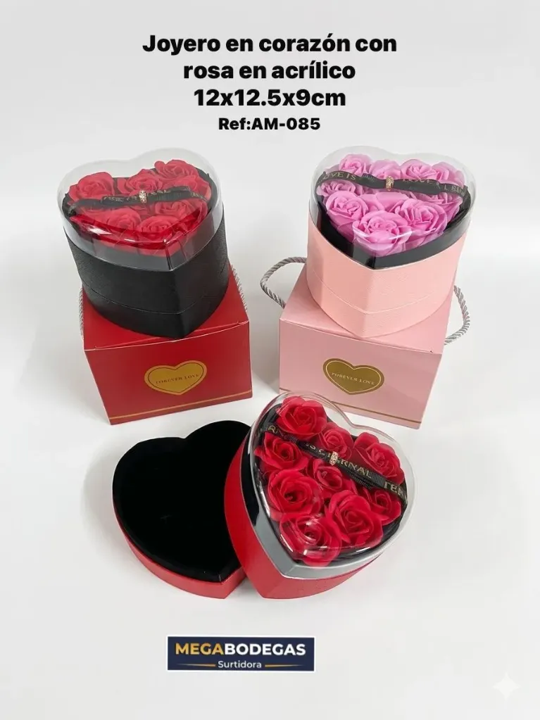 JOYERO EN CORAZÓN CON ROSAS EN ACRILICO