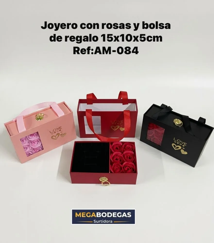 JOYERO CON ROSAS Y BOLSA DE REGALO 15X10*5 A CM