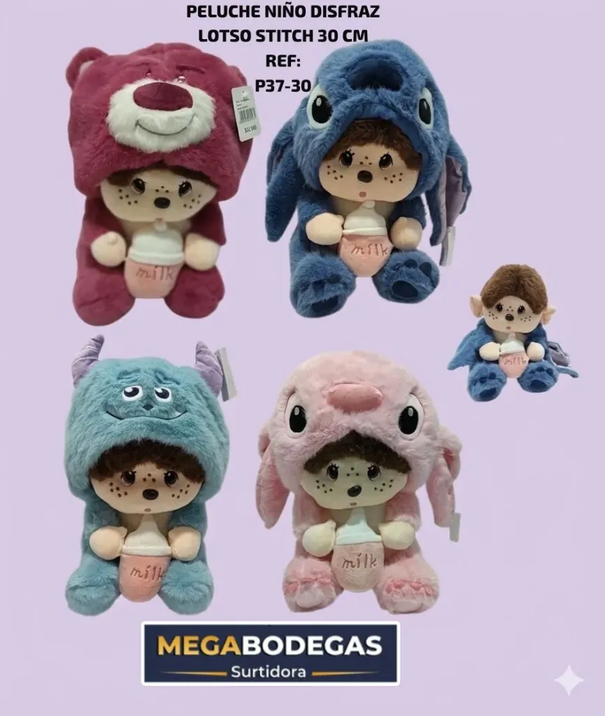 PELUCHE NIÑO DISFRAZ LOTSO STITCH 30 CM