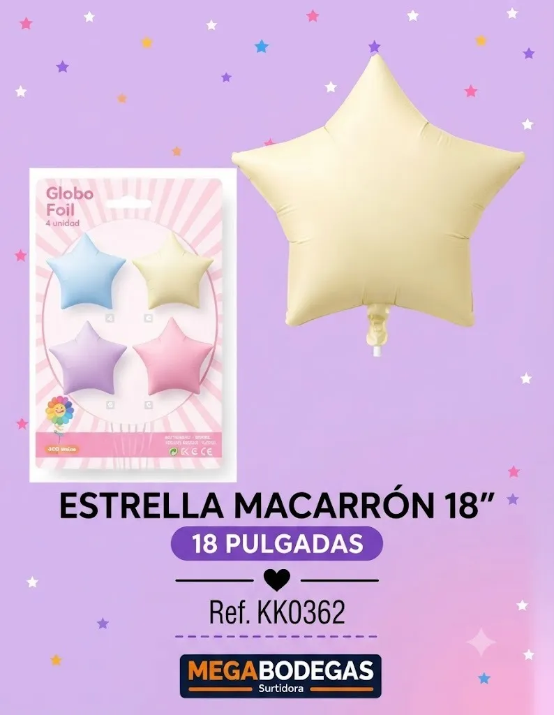 GLOBO ESTRELLA COLORES SURTIDOS MACARRON 18"