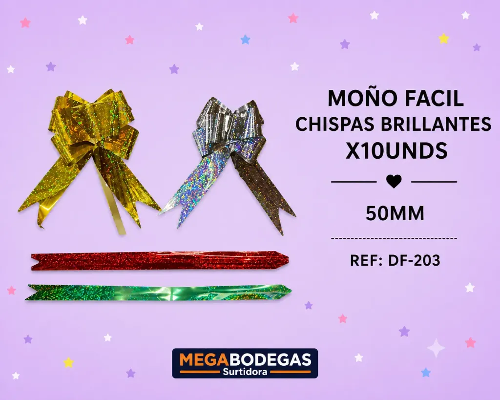 MOÑO FACIL CHISPAS BRILLANTES 50MM X10UNDS